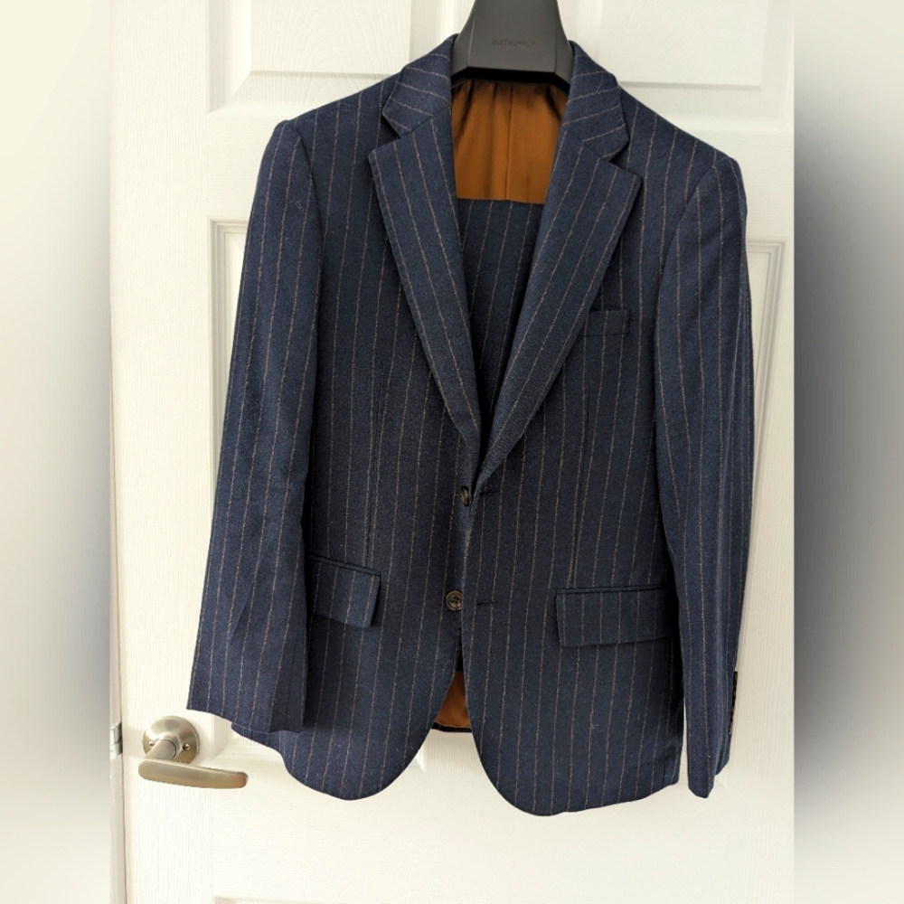 Navy Wool Striped Flannel Suit - 38S